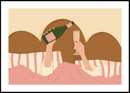 Champagne In Bed Illustration Plakat Plakat / 40x50cm