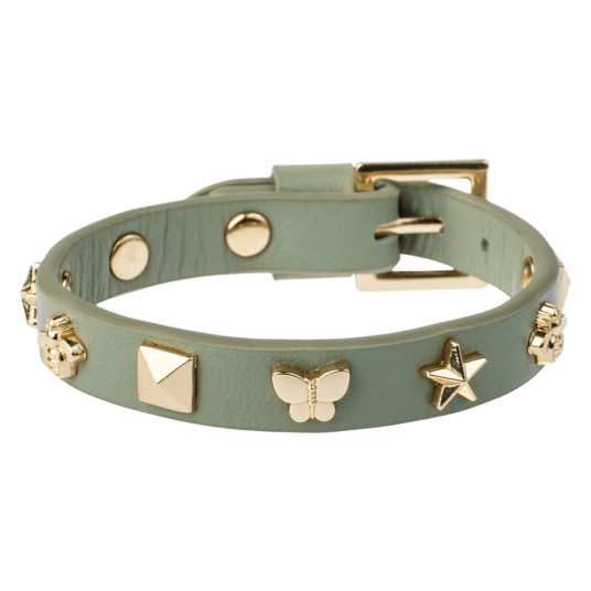 DARK Leather Sign Stud Bracelet Milieu Green 1pcs