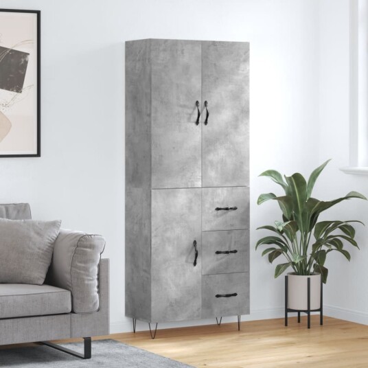 vidaXL Highboard betong grå 69,5x34x180 cm konstruert tre 8720845475154