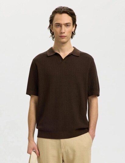 Selected Slhmattis Ss Linen Blend Struc Polo Noos Brown M Selected Slhmattis Ss Linen Blend Struc Polo Noos Brown M