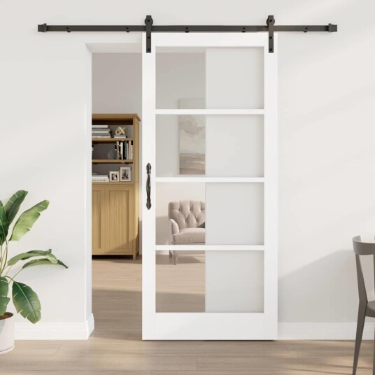vidaXL Skyvedør med tilbehørsett 'ORKDAL'Hvit Solid Tre & Glass