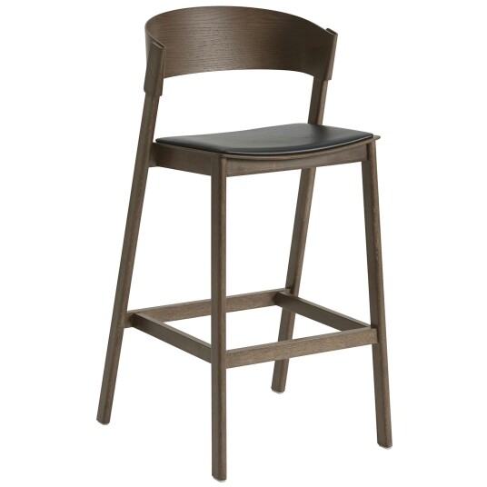 Muuto Cover Barstol med Ryggstøtte 75 cm Dark Stained / Black Leather