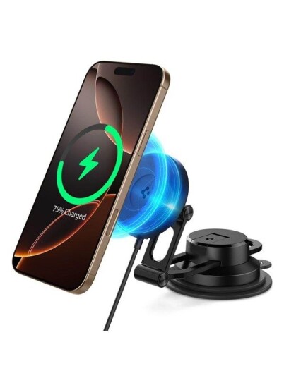 Spigen OneTap Pro 4 MagSafe Car Mount Wireless Charger | Dashboard / Windshield - Black Spigen OneTap Pro 4 MagSafe Car Mount Wireless Charger | Dashboard / Windshield - Black