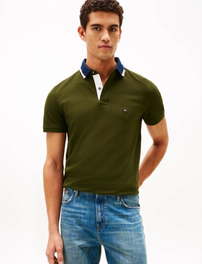 Tommy Hilfiger Pique Grafic Collar Reg Polo Khaki green XS Tommy Hilfiger Pique Grafic Collar Reg Polo Khaki green XS
