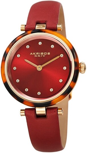Akribos XXIV Dameklokke AK1052RD Crystal Rød/Lær Ø34 mm