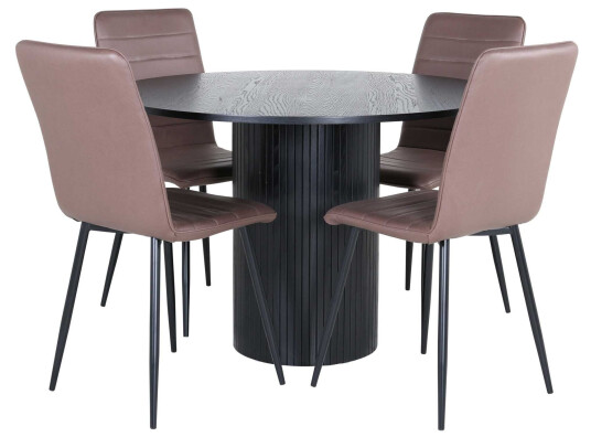 Venture Design Bianca & Windu spisegruppe Brun/svart 4 stoler & bord 110 cm