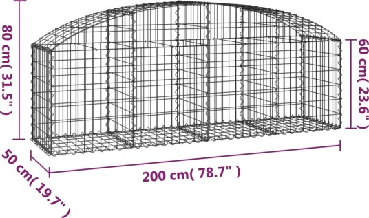 vidaXL Gabionkurv buet 200x50x60/80 cm galvanisert jern