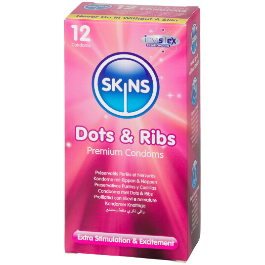 Skins Dots & Ribs Kondomer 12 stk. - Klar Skins Dots & Ribs Kondomer 12 stk. - Klar