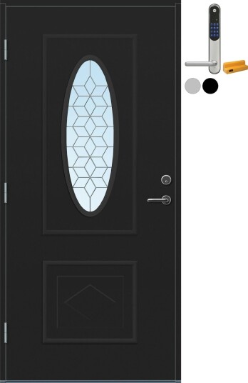 Ytterdør Bygg1 Fana Klart Blyglass med Yale Entrus BxH 100x190 Høyre, NCS S-8500-N, Dempet Sort, Yale Sølv