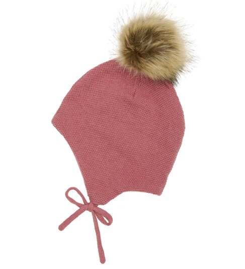 Minymo Hat W. Detachable Fake Fur - Pink - 6-9M