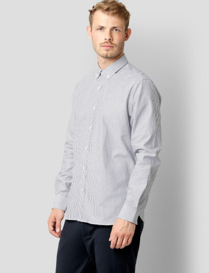 Clean Cut Copenhagen Oxford Stretch Stripe L/S - Navy - S