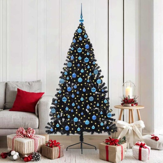 Kunstig Forhåndsopplyst Juletre med 300 LED Svart 180 cm PVC
