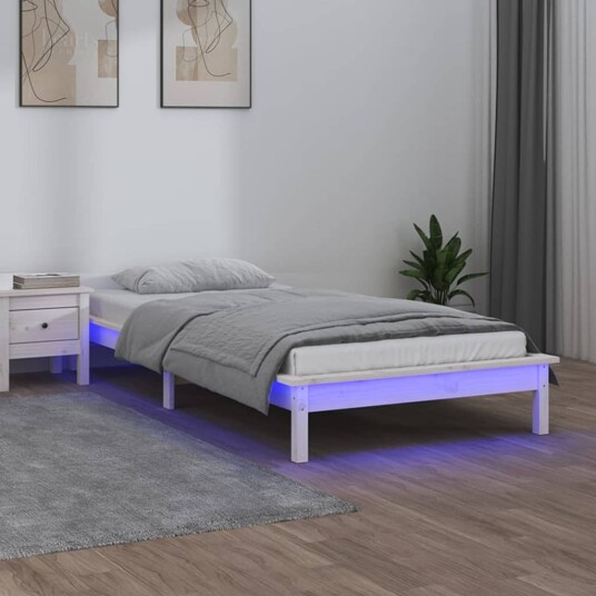 vidaXL Sengeramme med LED hvit 90x190 cm 3FT Single heltre