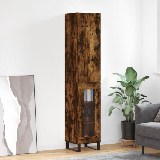 vidaXL Highboard røkt eik 34,5x34x180 cm konstruert tre 8720845484927