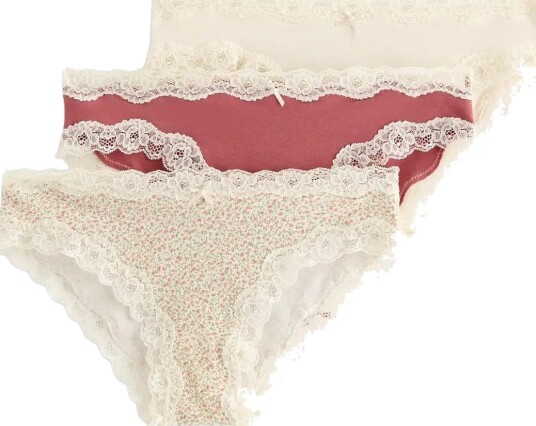 Lindex 3 Pack Briefs With Lace   DUSTY WHITE   M
