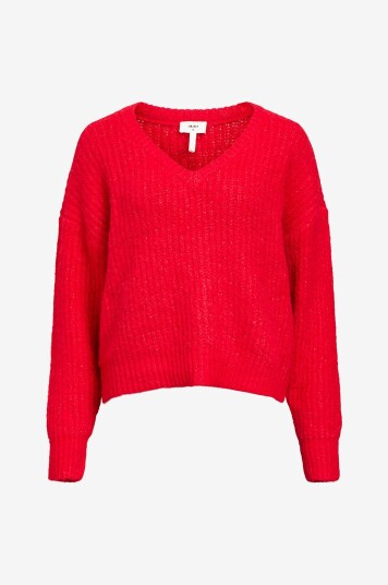 Object Genser objMilu LS LO V neck Knit Rød