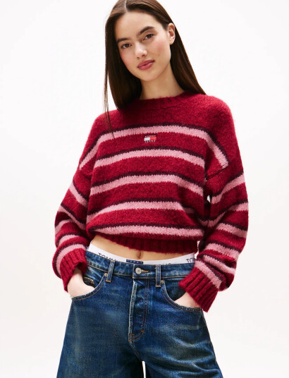 Tommy Jeans Tjw Badge Stripe Fluffy Sweater - Red - L
