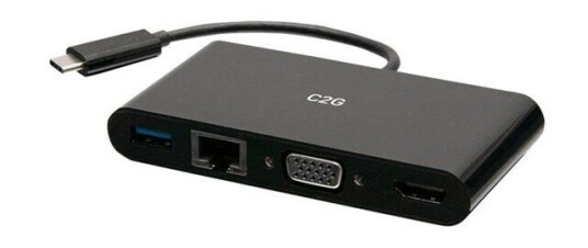 C2G USB C to HDMI VGA USB A & RJ45 Adapter - 4K 30Hz - Black - docking station - USB-C / Thunderbolt 3 - VGA HDMI - GigE