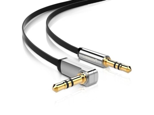 Ugreen Vinklet 3,5 mm Mini Jack Lydkabel Flat 1m Svart