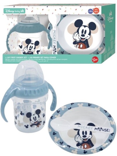 Disney Mikke Og Minni Mus Mikke Mus Babyservise I 3 Deler Flaske Bolle Og Skje