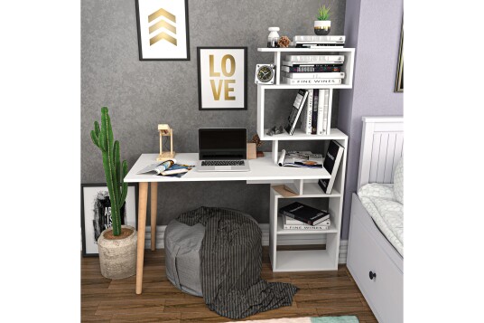 Skrivebord Zakkum 55x146,4x133 cm med oppbevaring Hvit
