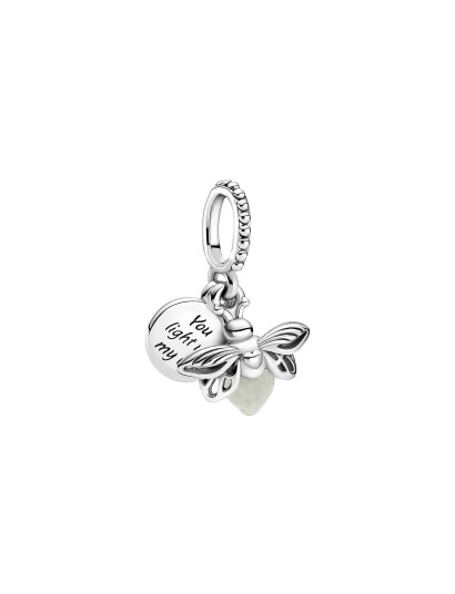 Pandora Firefly Sterling Silver Dangle With Milky Green Photoluminescent Glass - Silver - ONE SIZE