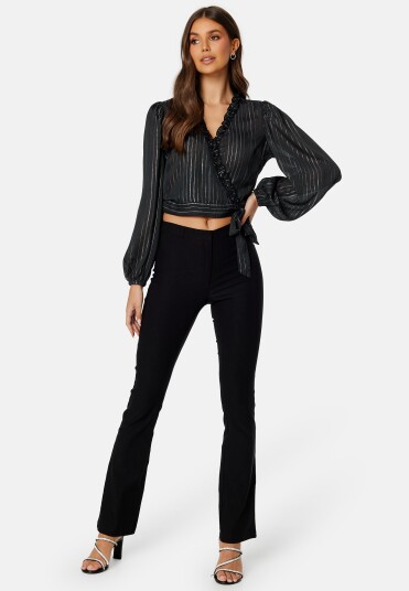 BUBBLEROOM Taylin Frill Wrap Blouse Black S