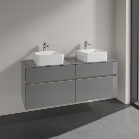 VILLEROY & BOCH COLLARO SERVANTSKAP 140 M/LYS FOR 2 SERVANTER M/4 SKUFFER GRÅ HØYGLANS VILLEROY & BOCH COLLARO SERVANTSKAP 140 M/LYS FOR 2 SERVANTER M/4 SKUFFER GRÅ HØYGLANS