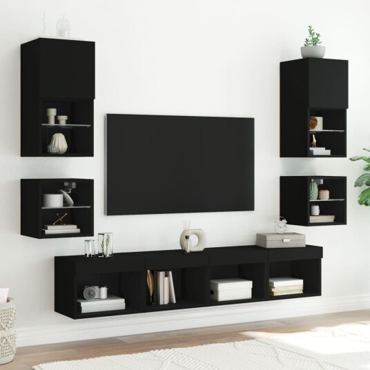  Vegghengt TV-benk med LED svart 30x28,5x30 cm 8721012255593