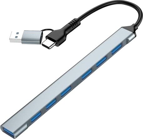 Gembird 7-Port USB Hub 1x USB 3.2 + 6x USB 2.0 USB-A + USB-C Sølv UHB-ACM-U3P1U2P6-01