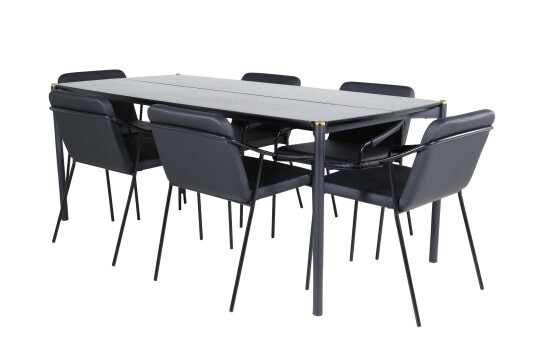 Venture Design Pelle & Tvist spisegruppe Svart/svart 6 stoler & bord 190 x 90 cm