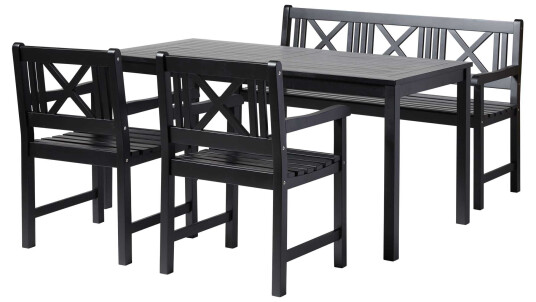 Cinas Rosenborg matgruppe Svart 3-seter sofa, 2 lannstoler og bord Cinas Rosenborg matgruppe Svart 3-seter sofa, 2 lannstoler og bord