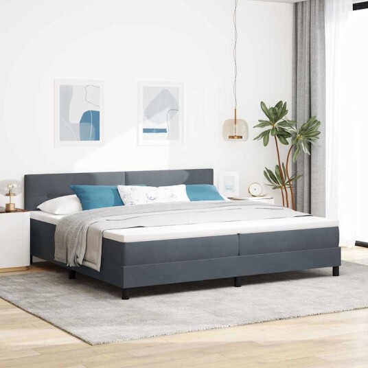 Bokspring seng med madrass og LED Mørkegrå 200x200 cm Fløyel