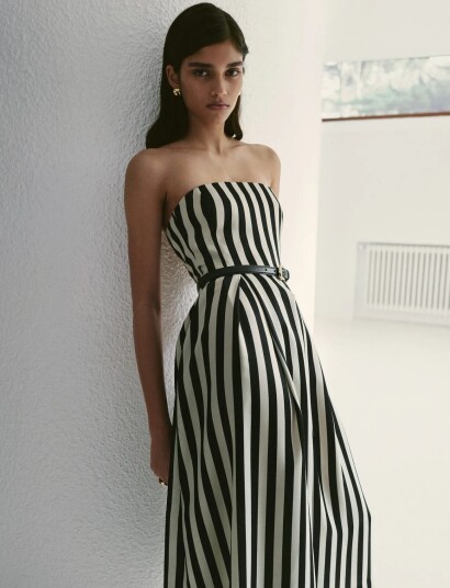 Mango Belt Striped Dress Black S Mango Belt Striped Dress Black S