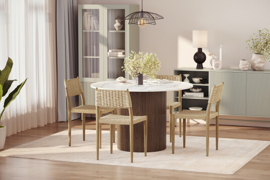 Scandinavian Choice Uppveda Spisebord 120 cm Rund med 4 stk Jamna Matstkolar Brun