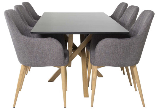 Venture Design Piazza & Comfort spisegruppe Svart/grå 6 st stoler & bord 180 x 90 cm