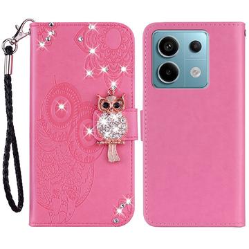 Xiaomi Redmi Note 13 Uggle Rhinestone Lommebok-deksel Varm Rosa