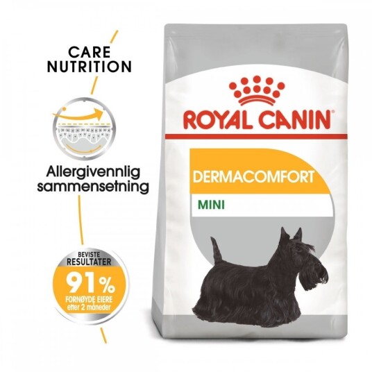 Royal Canin Mini Dermacomfort 3 kg - Tørrfôr for voksne hunder som støtter mage og fordøyelse