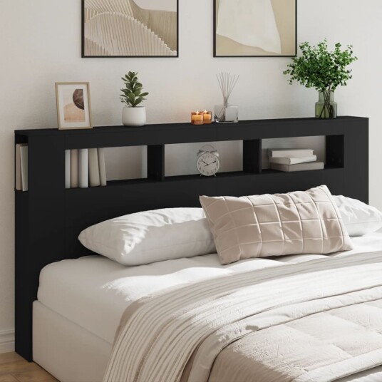 Sengegavl med LED svart 200x18,5x103,5 cm konstruert tre 8721012259508