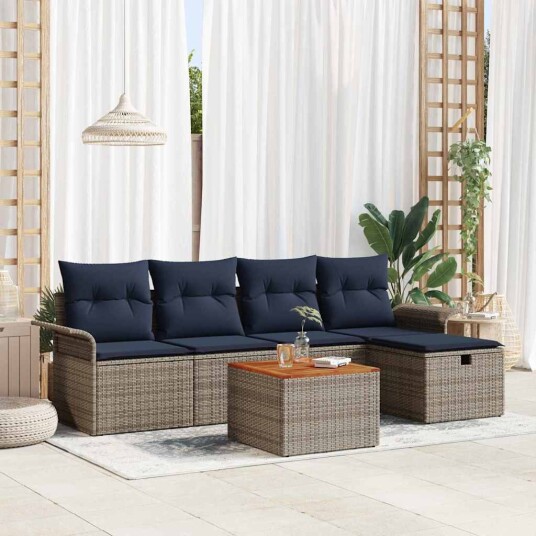 vidaXL Hagesofa Set med pute med lagring 6 pcs Grå polyrotting