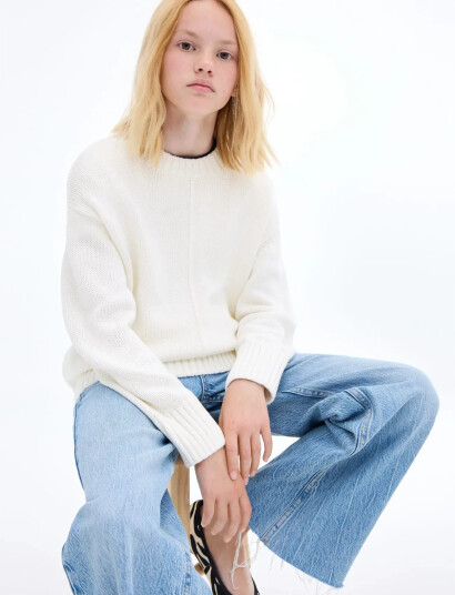 Mango Long-Sleeve Knitted Sweater - Cream - 9-10