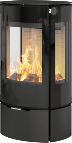 Rais Caro 90 svart vedovn med sideglass og glassdør Rais Caro 90 svart vedovn med sideglass og glassdør