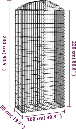 vidaXL Gabionkurv buet 100x50x220/240 cm galvanisert jern