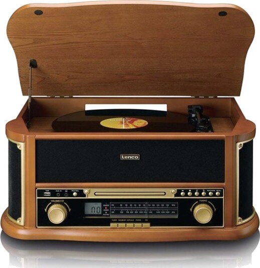 Lenco Retro Musikksenter med Platespiller, Bluetooth, FM/CD/USB, Tre