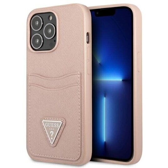 Guess Saffiano Hardcase Deksel for iPhone 13 Pro med Kortholder Rosa