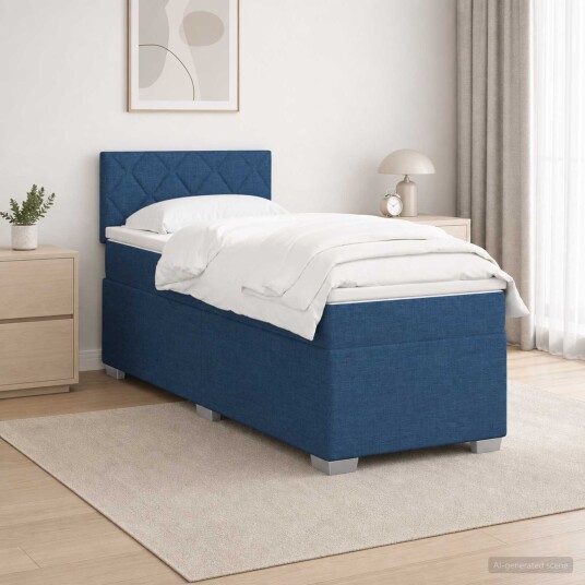 vidaXL Box Spring Seng med Madrass og LED Blå 100 x 200 cm Stoff