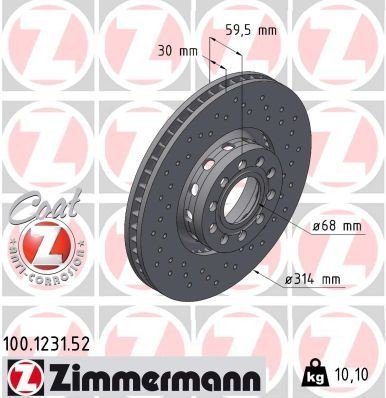 Bremseskive ZIMMERMANN 100.1231.52 Bremseskive ZIMMERMANN 100.1231.52
