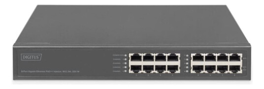 DIGITUS - Strøminjektor (rackmonterbar/ekstern) - 8-port Gigabit Ethernet, 802.3bt - AC 100-240 V - 250 watt - utgangskontakter: 8 - 1U