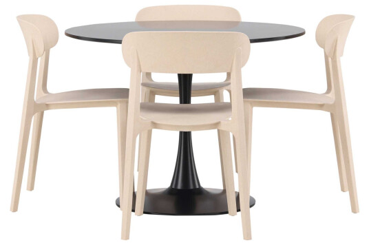 Venture Design Glade & Åstol spisegruppe Beige/svart 4 stoler & bord 100 cm