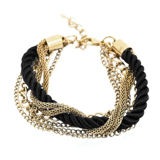 Armbånd, Tvinnet Tau og Gullfargede Kjeder - Svart Armbånd, Tvinnet Tau og Gullfargede Kjeder - Svart